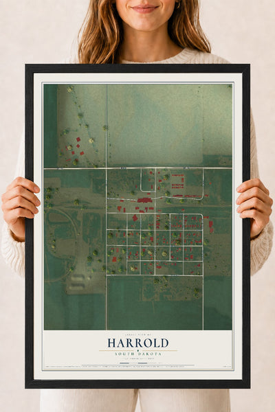 Map of Harrold, South Dakota, 18 x 24 inch print in a black wood frame
