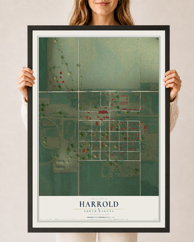 Map of Harrold, South Dakota, 24 x 36 inch print in a black wood frame
