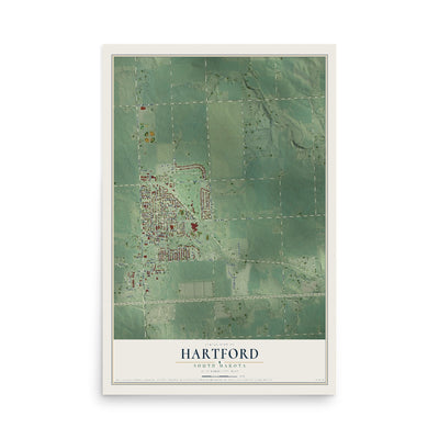 Map of Hartford, South Dakota, 12 x 18 inch unframed archival matte print