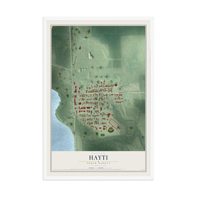 Map of Hayti, South Dakota, 12 x 18 inch print in a white wood frame