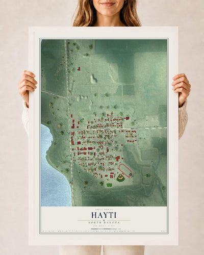 Map of Hayti, South Dakota, 24 x 36 inch print in a white wood frame