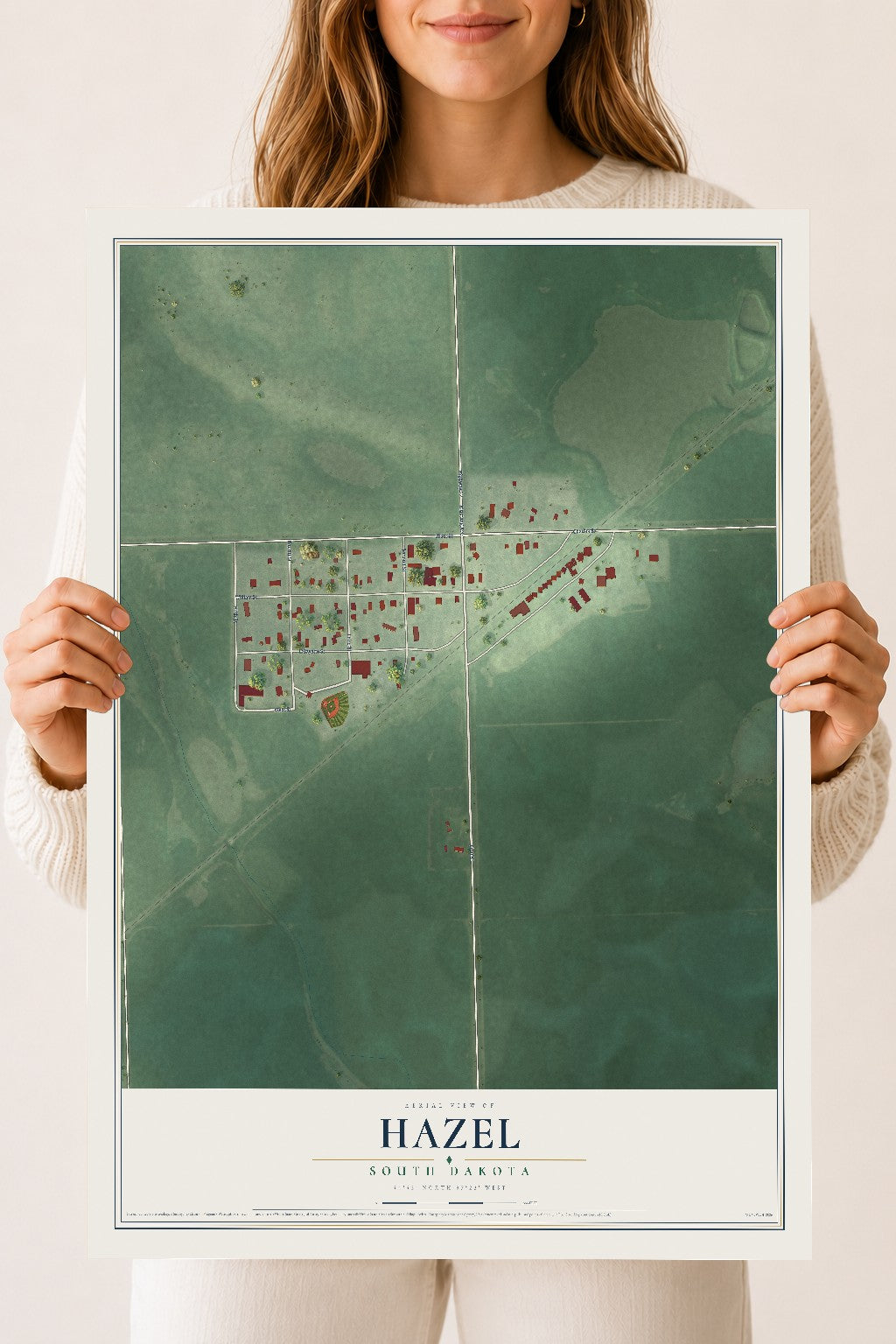 Map of Hazel, South Dakota, 18 x 24 inch unframed archival matte print