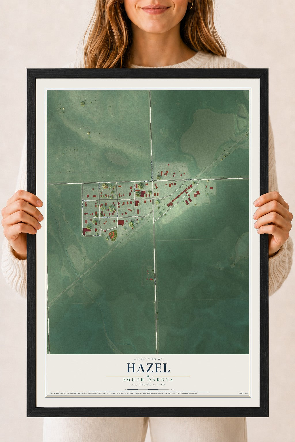 Map of Hazel, South Dakota, 18 x 24 inch print in a black wood frame