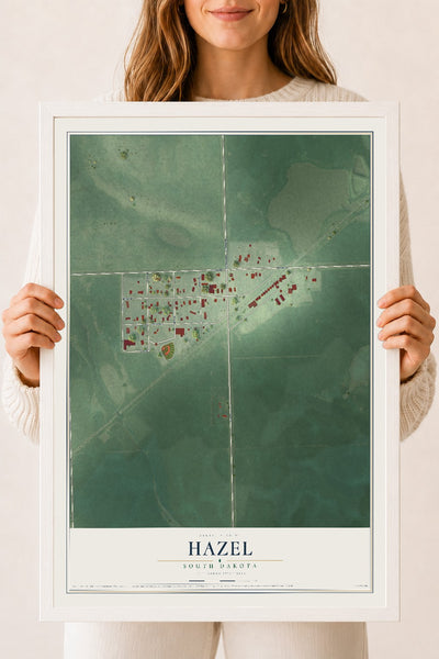Map of Hazel, South Dakota, 18 x 24 inch print in a white wood frame
