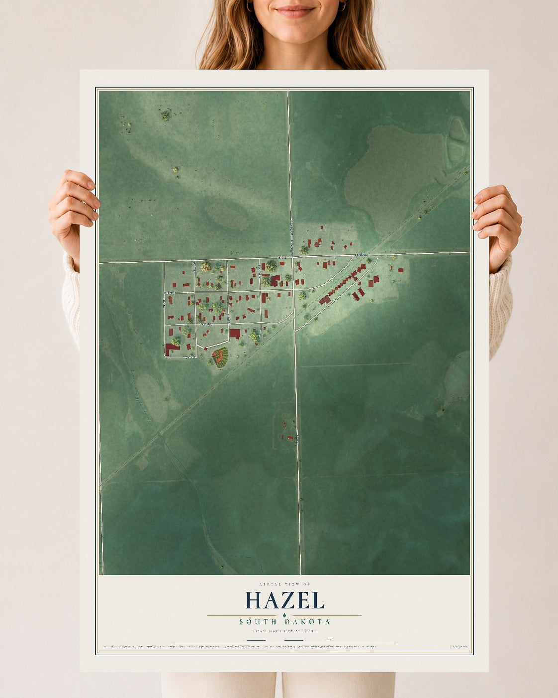 Map of Hazel, South Dakota, 24 x 36 inch unframed archival matte print