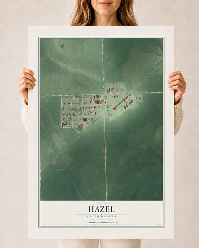Map of Hazel, South Dakota, 24 x 36 inch print in a white wood frame