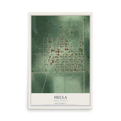 Map of Hecla, South Dakota, 12 x 18 inch unframed archival matte print