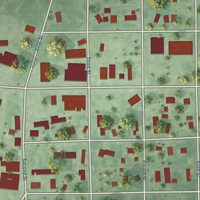 Close-up of the map of Hecla, South Dakota print showing street and building detail