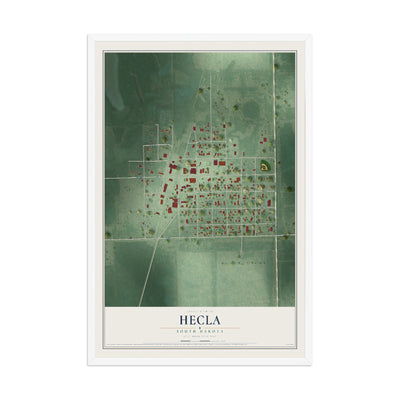 Map of Hecla, South Dakota, 12 x 18 inch print in a white wood frame