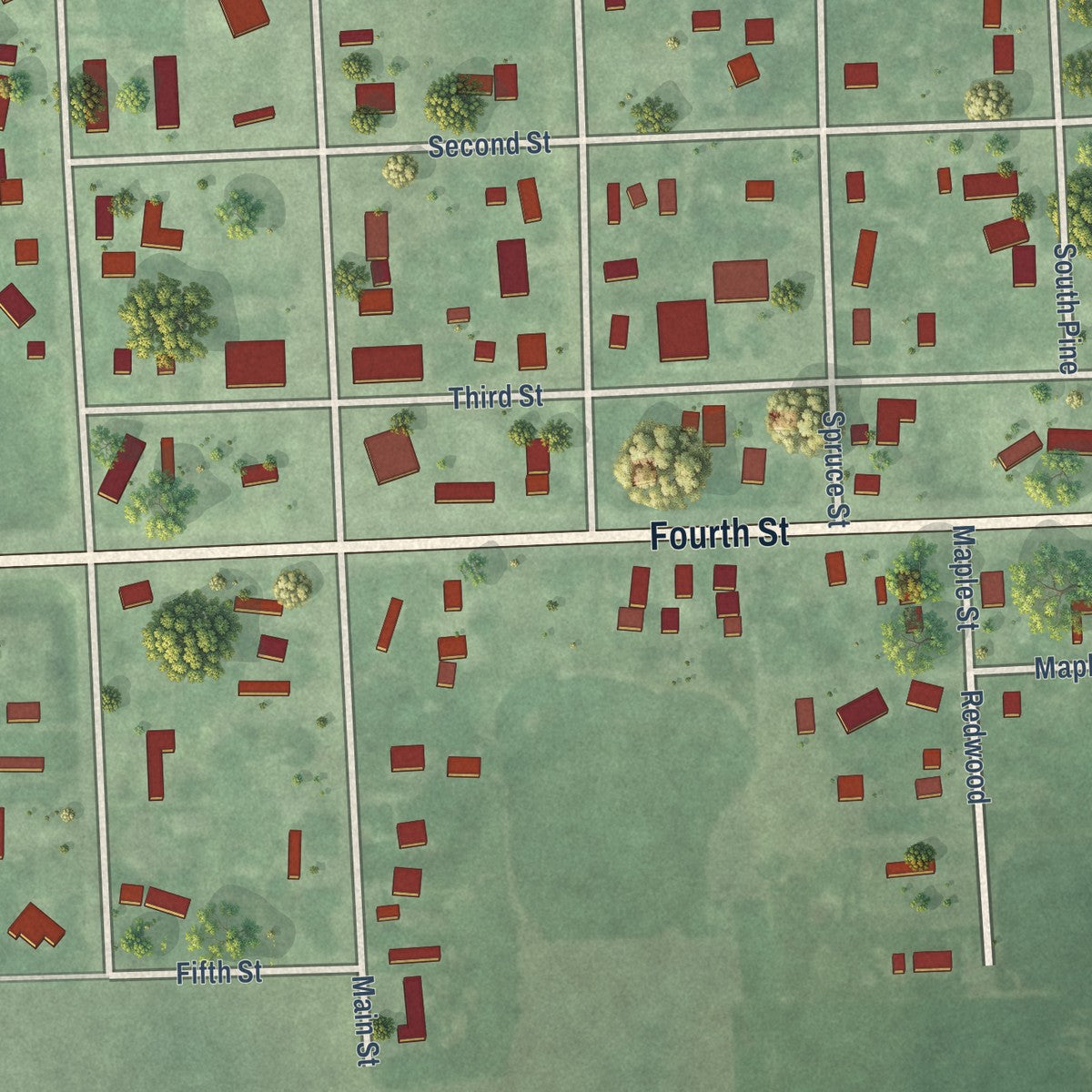 Close-up of the map of Henry, South Dakota print showing street and building detail