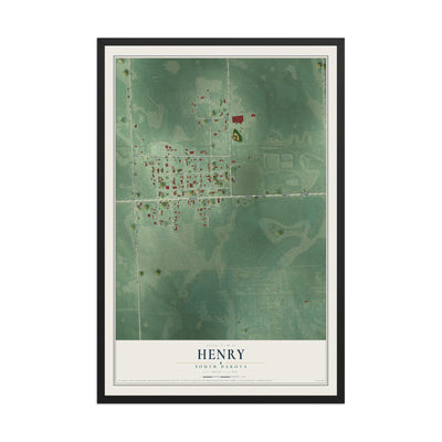 Map of Henry, South Dakota, 12 x 18 inch print in a black wood frame