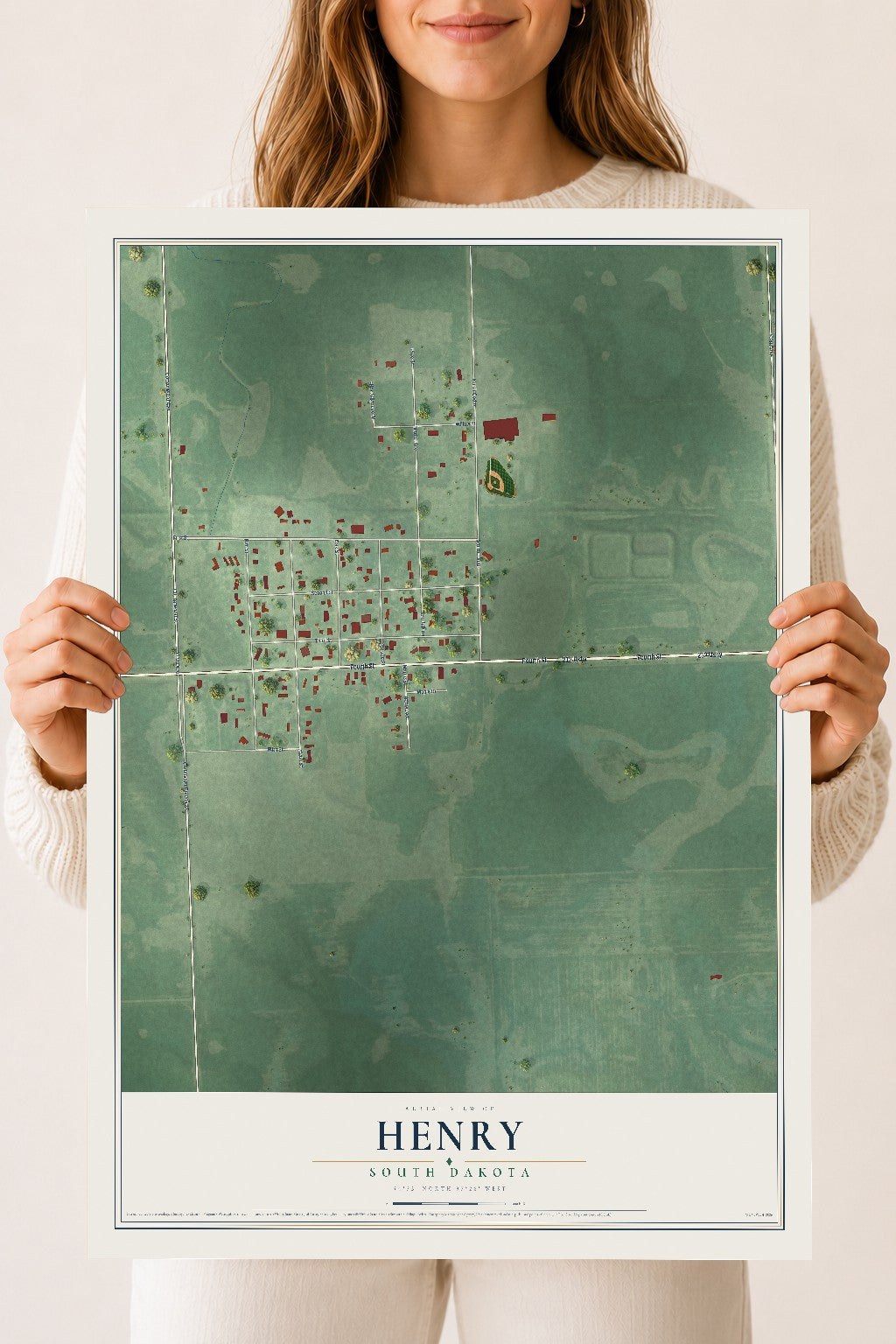 Map of Henry, South Dakota, 18 x 24 inch unframed archival matte print