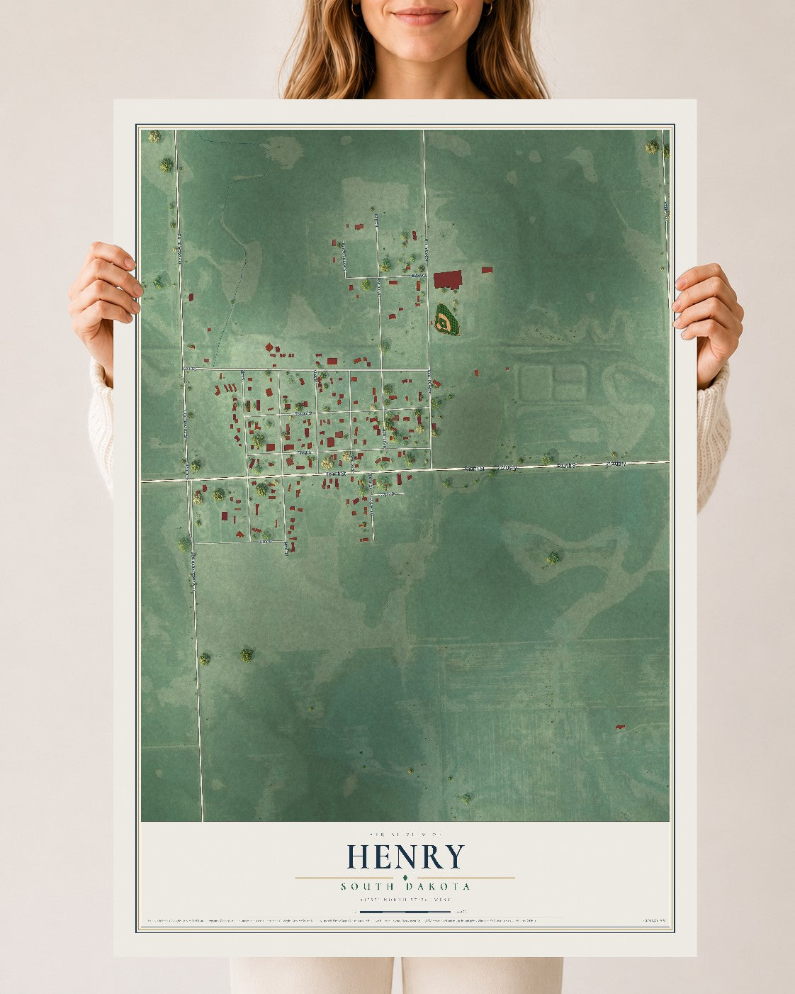 Map of Henry, South Dakota, 24 x 36 inch unframed archival matte print