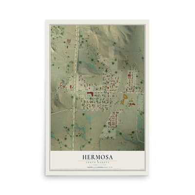 Map of Hermosa, South Dakota, 12 x 18 inch unframed archival matte print