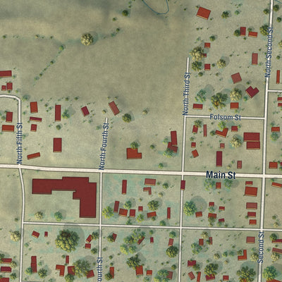 Close-up of the map of Hermosa, South Dakota print showing street and building detail