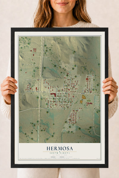 Map of Hermosa, South Dakota, 18 x 24 inch print in a black wood frame