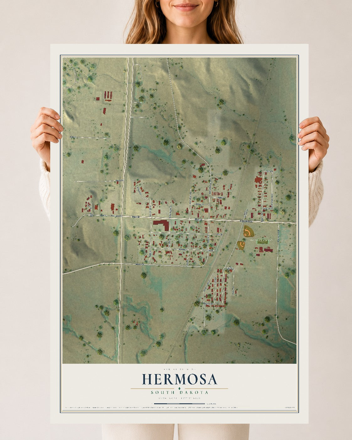 Map of Hermosa, South Dakota, 24 x 36 inch unframed archival matte print