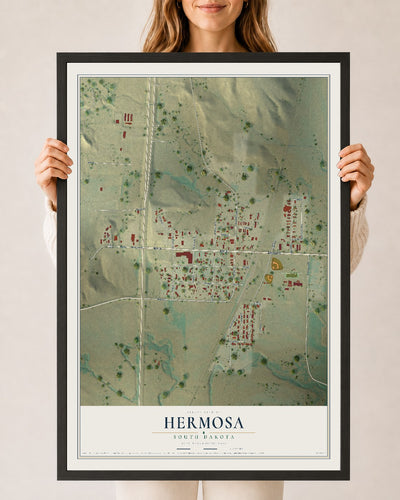 Map of Hermosa, South Dakota, 24 x 36 inch print in a black wood frame