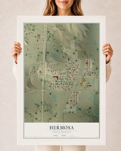 Map of Hermosa, South Dakota, 24 x 36 inch print in a white wood frame