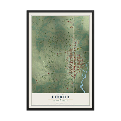 Map of Herreid, South Dakota, 12 x 18 inch print in a black wood frame