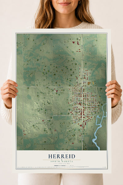 Map of Herreid, South Dakota, 18 x 24 inch unframed archival matte print
