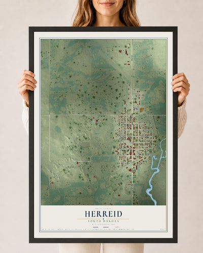 Map of Herreid, South Dakota, 24 x 36 inch print in a black wood frame