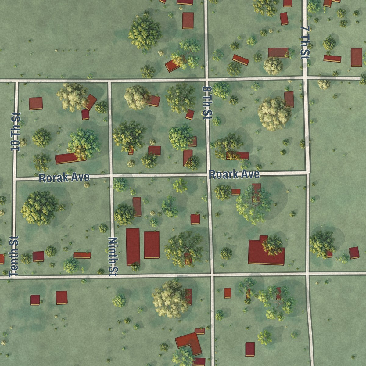 Close-up of the map of Herrick, South Dakota print showing street and building detail