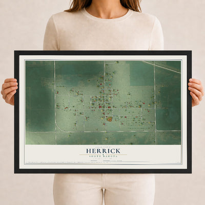Map of Herrick, South Dakota, 12 x 18 inch print in a black wood frame
