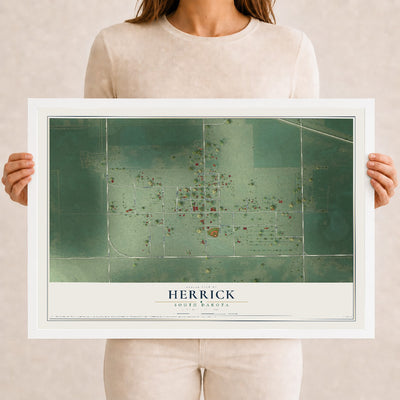 Map of Herrick, South Dakota, 12 x 18 inch print in a white wood frame