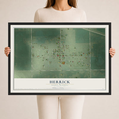 Map of Herrick, South Dakota, 24 x 36 inch print in a black wood frame