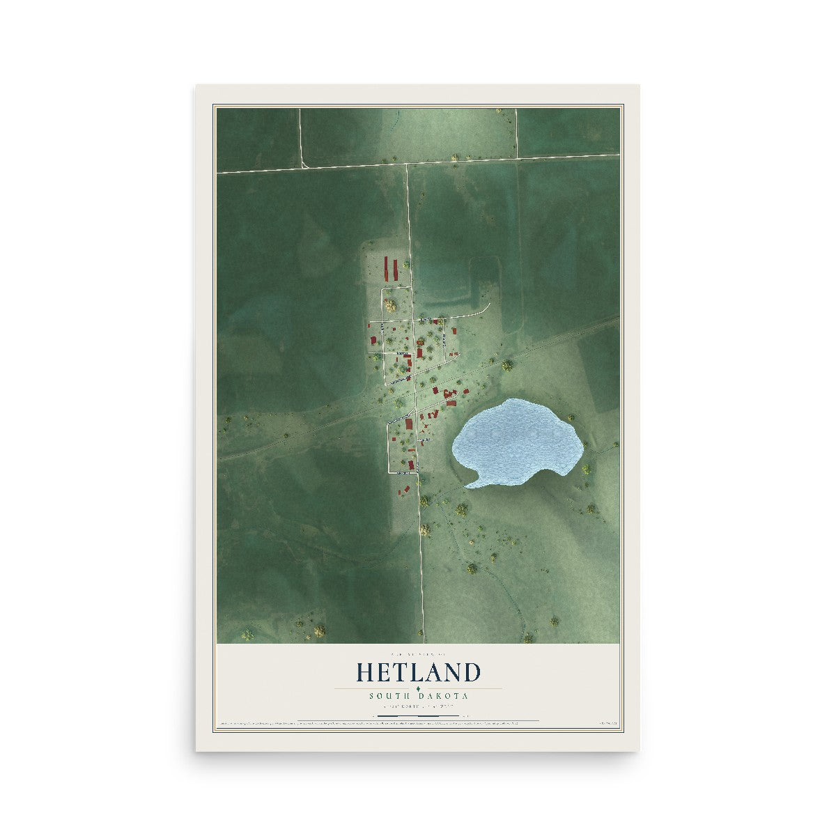 Map of Hetland, South Dakota, 12 x 18 inch unframed archival matte print