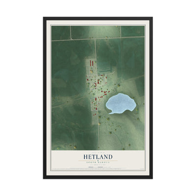 Map of Hetland, South Dakota, 12 x 18 inch print in a black wood frame