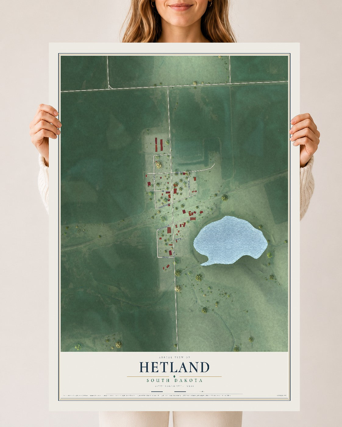 Map of Hetland, South Dakota, 24 x 36 inch unframed archival matte print