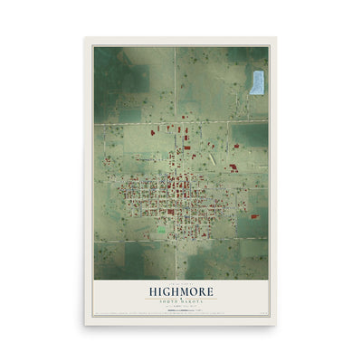 Map of Highmore, South Dakota, 12 x 18 inch unframed archival matte print