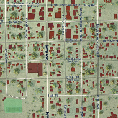Close-up of the map of Highmore, South Dakota print showing street and building detail