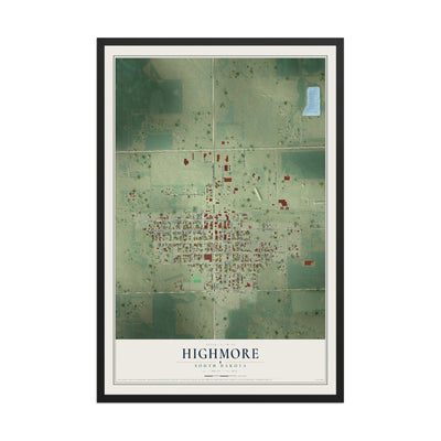 Map of Highmore, South Dakota, 12 x 18 inch print in a black wood frame