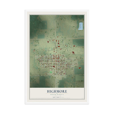 Map of Highmore, South Dakota, 12 x 18 inch print in a white wood frame