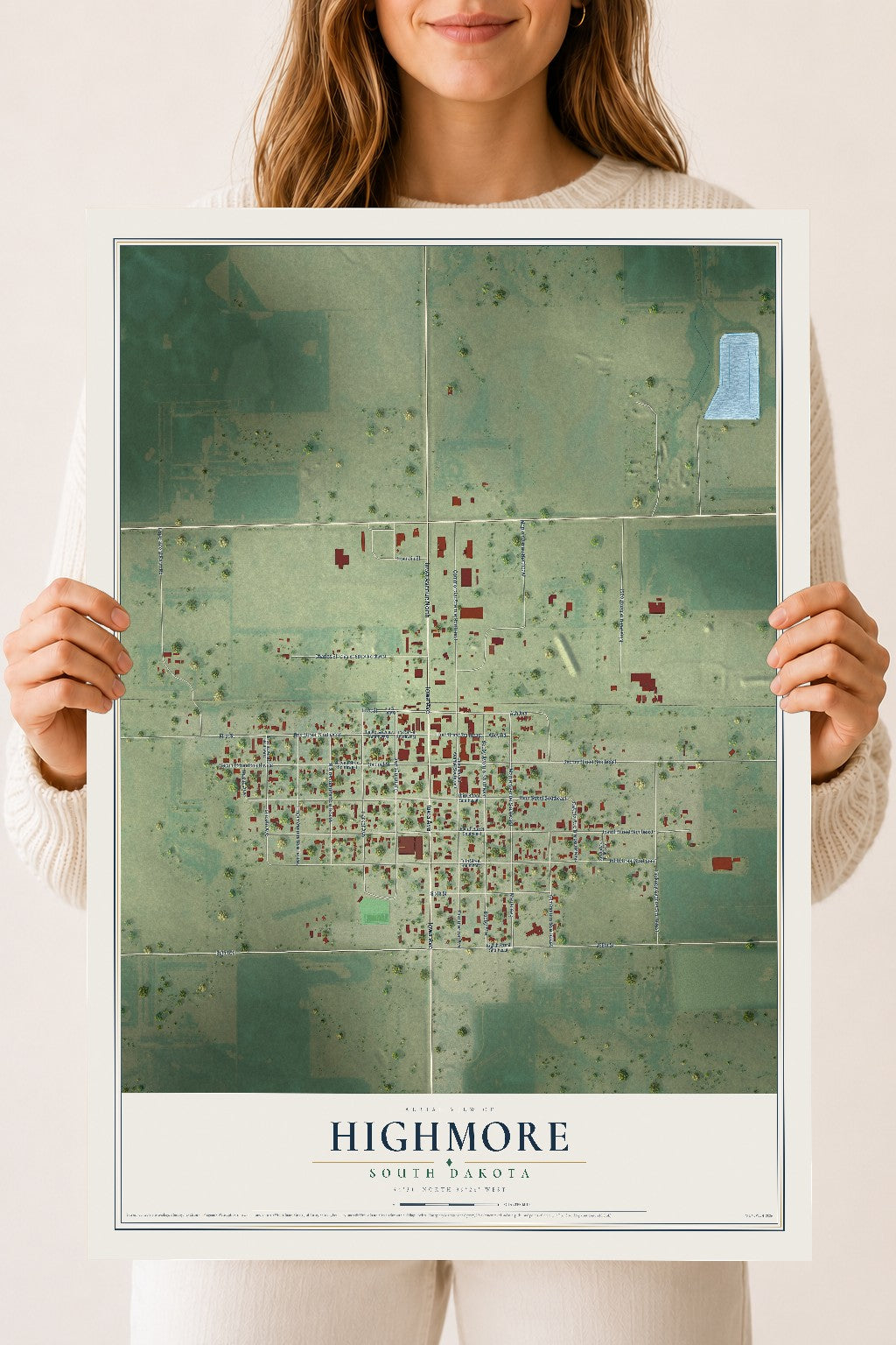 Map of Highmore, South Dakota, 18 x 24 inch unframed archival matte print