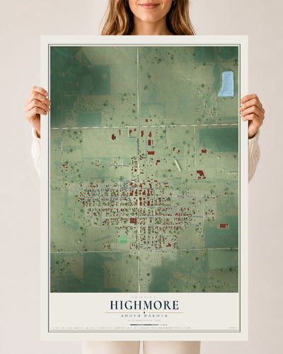 Map of Highmore, South Dakota, 24 x 36 inch unframed archival matte print