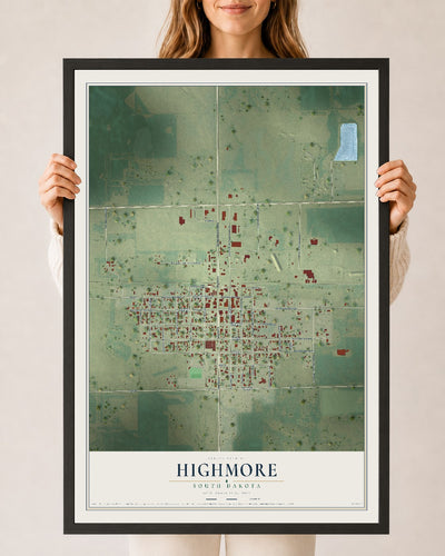 Map of Highmore, South Dakota, 24 x 36 inch print in a black wood frame