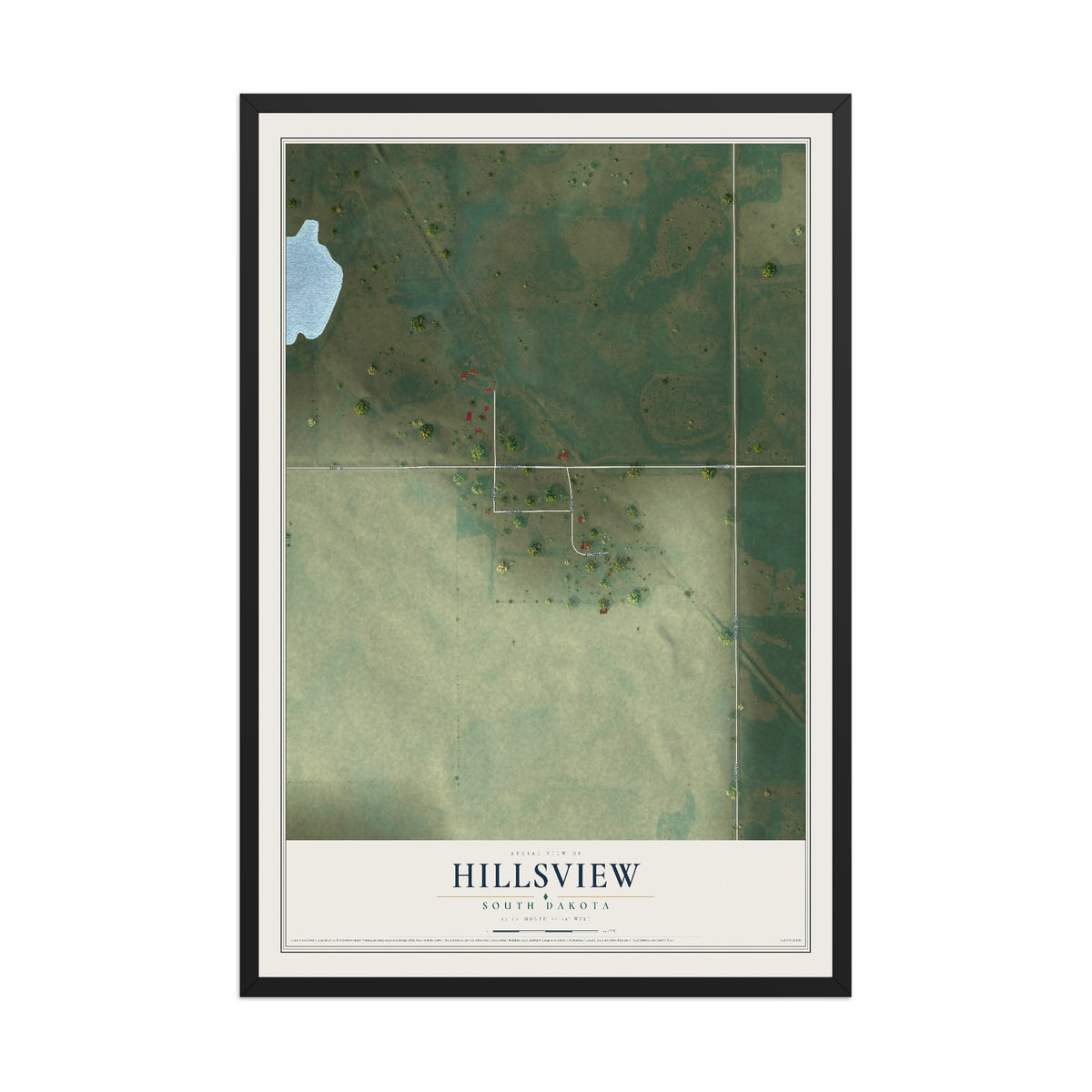 Map of Hillsview, South Dakota, 12 x 18 inch print in a black wood frame
