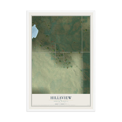 Map of Hillsview, South Dakota, 12 x 18 inch print in a white wood frame
