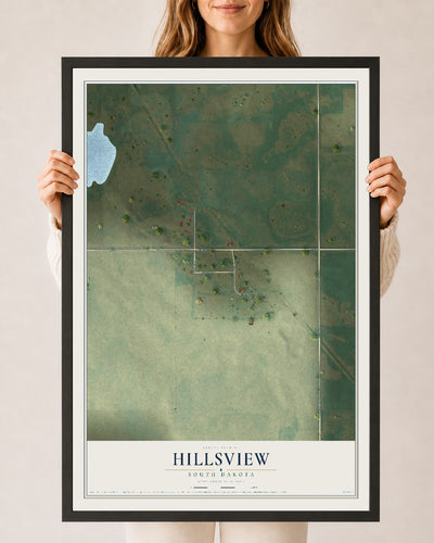 Map of Hillsview, South Dakota, 24 x 36 inch print in a black wood frame