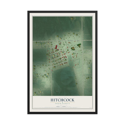 Map of Hitchcock, South Dakota, 12 x 18 inch print in a black wood frame