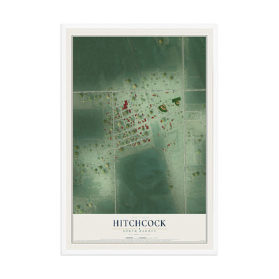 Map of Hitchcock, South Dakota, 12 x 18 inch print in a white wood frame