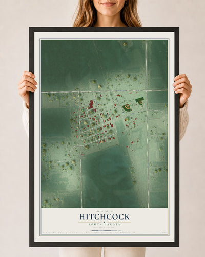 Map of Hitchcock, South Dakota, 24 x 36 inch print in a black wood frame