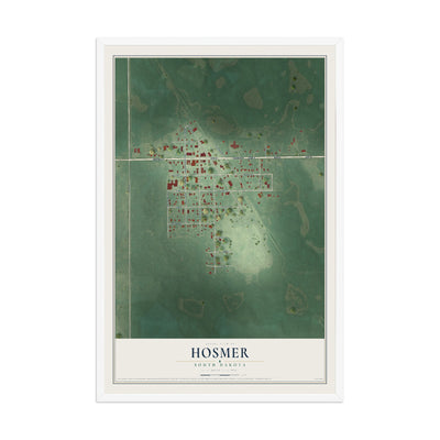 Map of Hosmer, South Dakota, 12 x 18 inch print in a white wood frame
