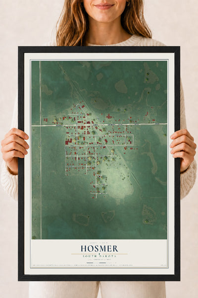 Map of Hosmer, South Dakota, 18 x 24 inch print in a black wood frame