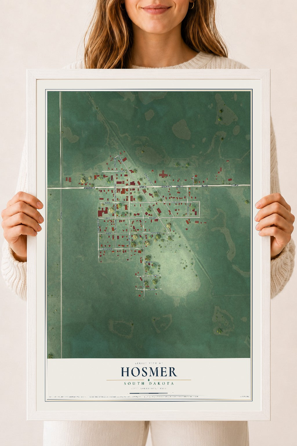 Map of Hosmer, South Dakota, 18 x 24 inch print in a white wood frame