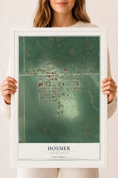 Map of Hosmer, South Dakota, 18 x 24 inch print in a white wood frame